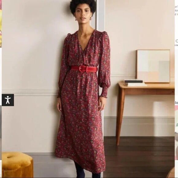 BODEN BECKY MIDI WRAP DRESS Winterberry Exotic Floral Size US 8R - Picture 1 of 15